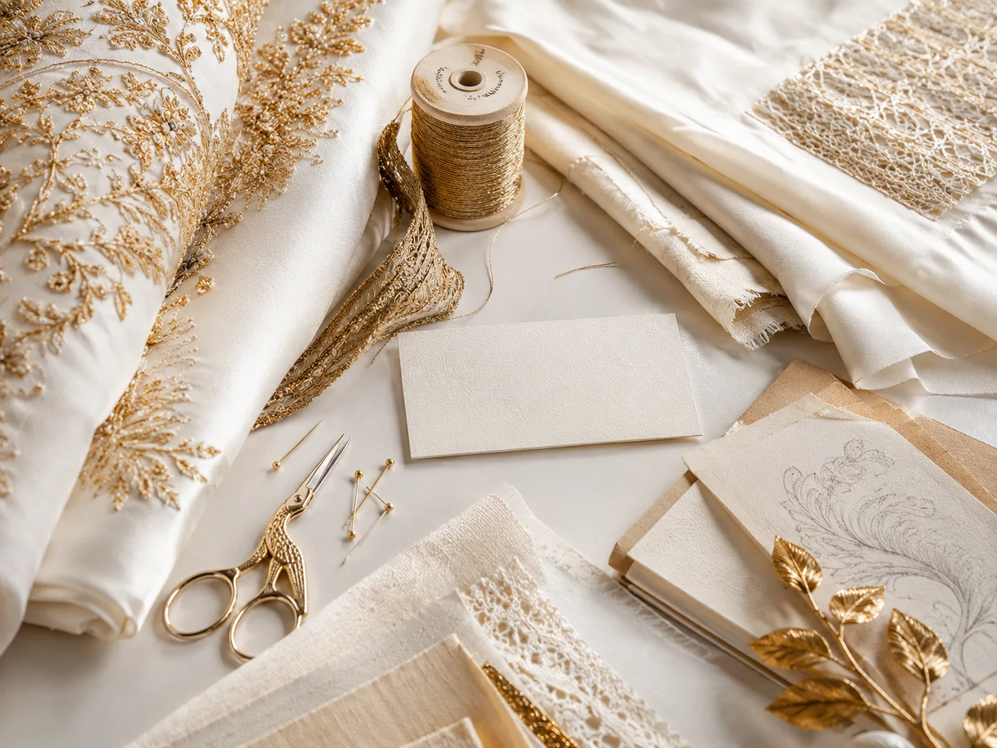 Materiales textiles, bocetos y herramientas de diseño